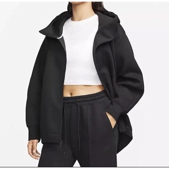 Nike Women's Tech Fleece Oversized Full-Zip Cape Hoodie Black Size Large Jacket - Picture 3 of 11